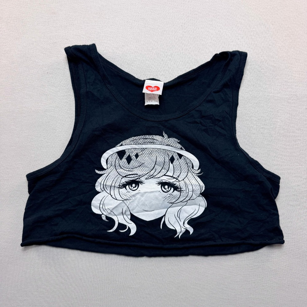Weeb Trash Crop Tank Top Women Small Black Excellent Anime Wings Graphic